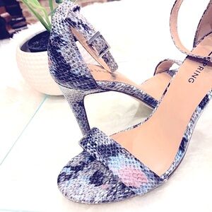 Snakeskin Print Ankle Strap Sandals
